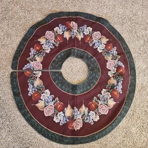 Victorian Christmas Tree Skirt 44” Cottagecore Country Fruits Flowers Vintage